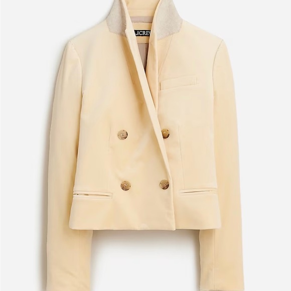 J.Crew cropped double-breasted blazer in luxe cotton velvet,size 10, beige - Picture 2 of 6